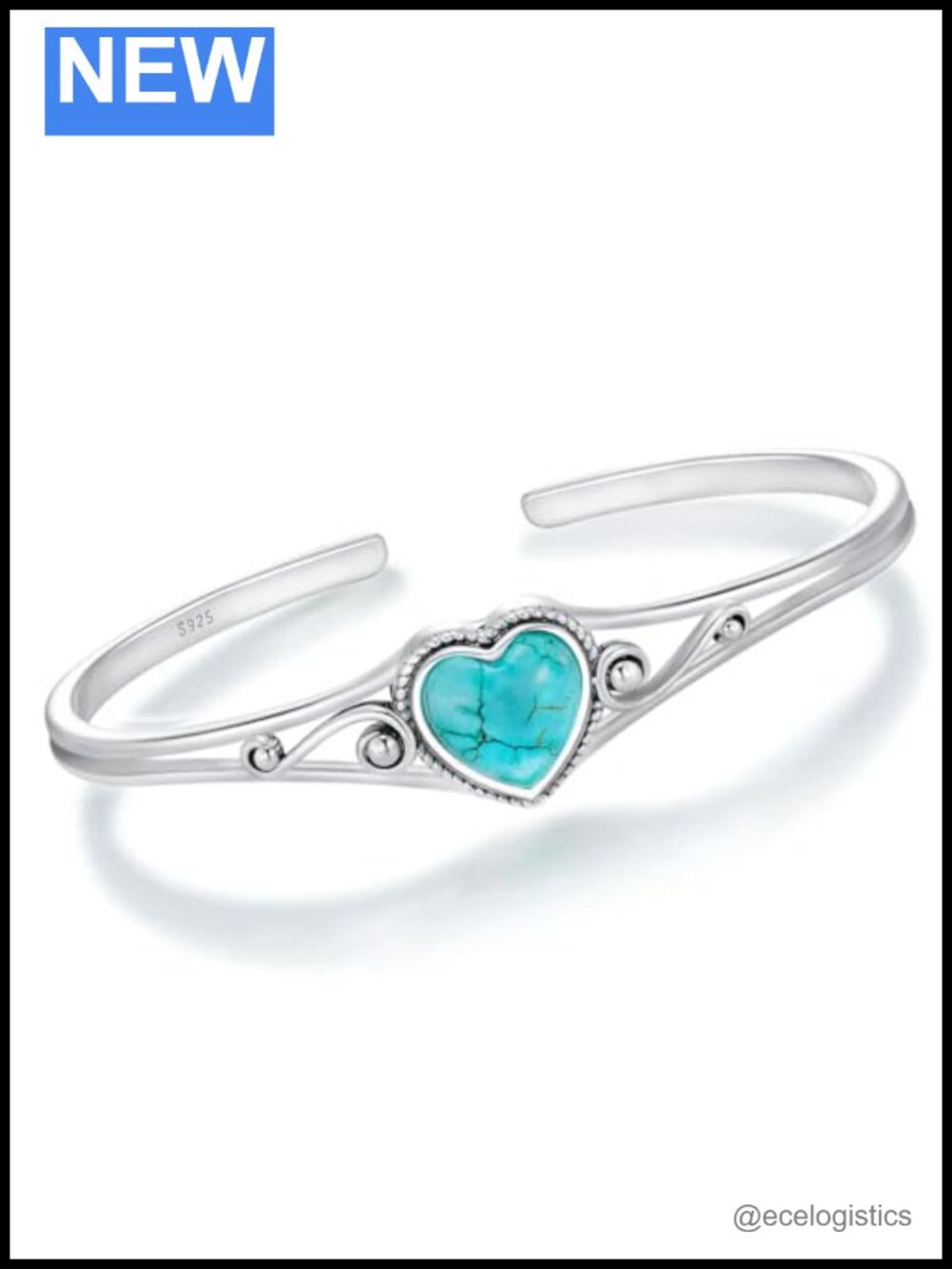 Sterling Silver Turquoise Bangle Bracelet Adjustable Cuff